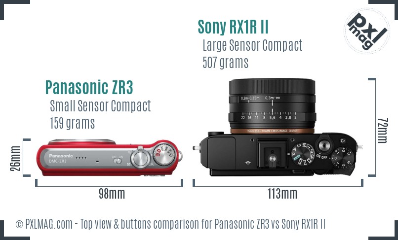 Panasonic ZR3 vs Sony RX1R II top view buttons comparison