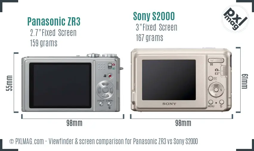 Panasonic ZR3 vs Sony S2000 Screen and Viewfinder comparison