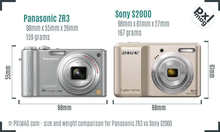 Panasonic ZR3 vs Sony S2000 size comparison