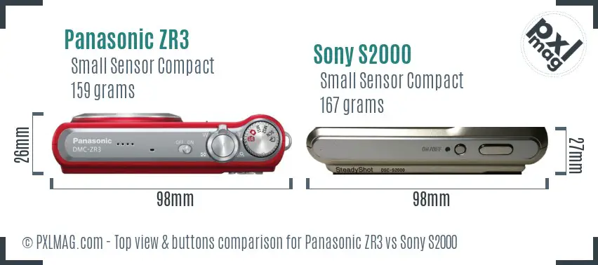 Panasonic ZR3 vs Sony S2000 top view buttons comparison