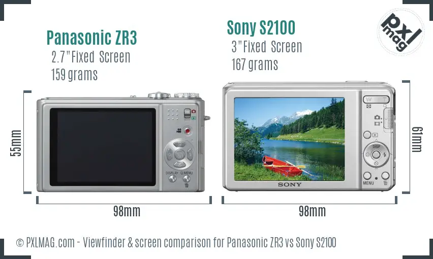 Panasonic ZR3 vs Sony S2100 Screen and Viewfinder comparison Panasonic ZR3 vs Sony S2100 Screen and Viewfinder comparison