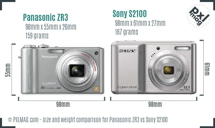 Panasonic ZR3 vs Sony S2100 size comparison Panasonic ZR3 vs Sony S2100 size comparison