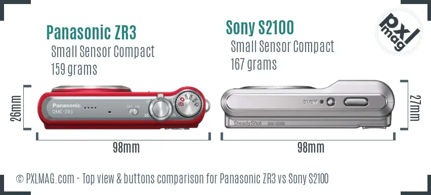 Panasonic ZR3 vs Sony S2100 top view buttons comparison Panasonic ZR3 vs Sony S2100 top view buttons comparison