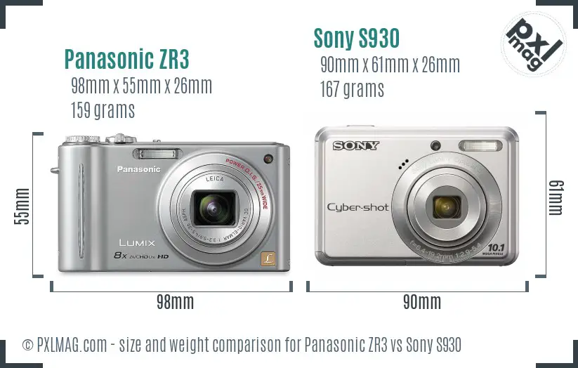 Panasonic ZR3 vs Sony S930 size comparison