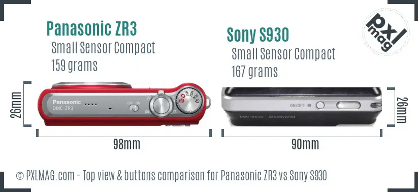 Panasonic ZR3 vs Sony S930 top view buttons comparison
