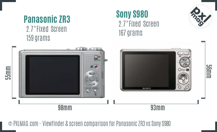 Panasonic ZR3 vs Sony S980 Screen and Viewfinder comparison Panasonic ZR3 vs Sony S980 Screen and Viewfinder comparison