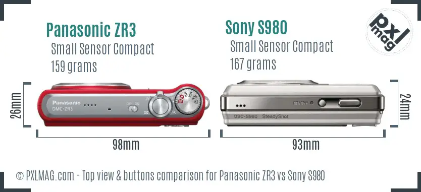 Panasonic ZR3 vs Sony S980 top view buttons comparison Panasonic ZR3 vs Sony S980 top view buttons comparison