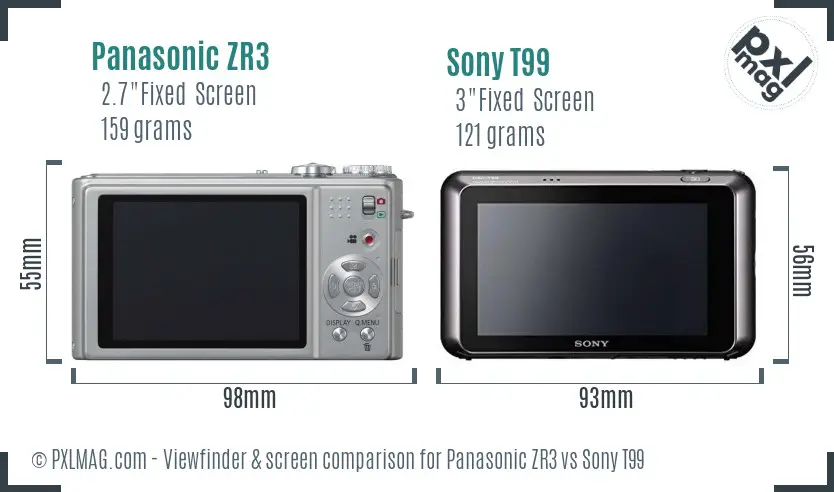 Panasonic ZR3 vs Sony T99 Screen and Viewfinder comparison Panasonic ZR3 vs Sony T99 Screen and Viewfinder comparison