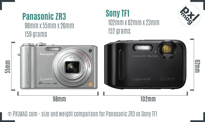 Panasonic ZR3 vs Sony TF1 size comparison