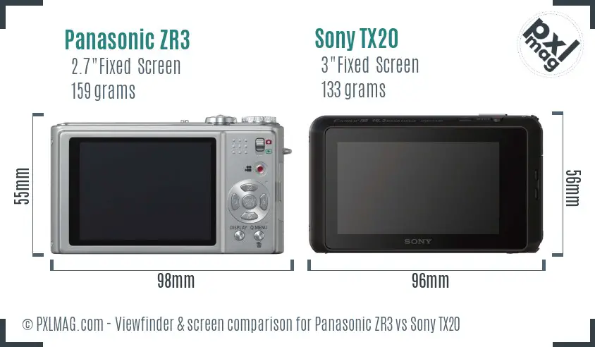 Panasonic ZR3 vs Sony TX20 Screen and Viewfinder comparison