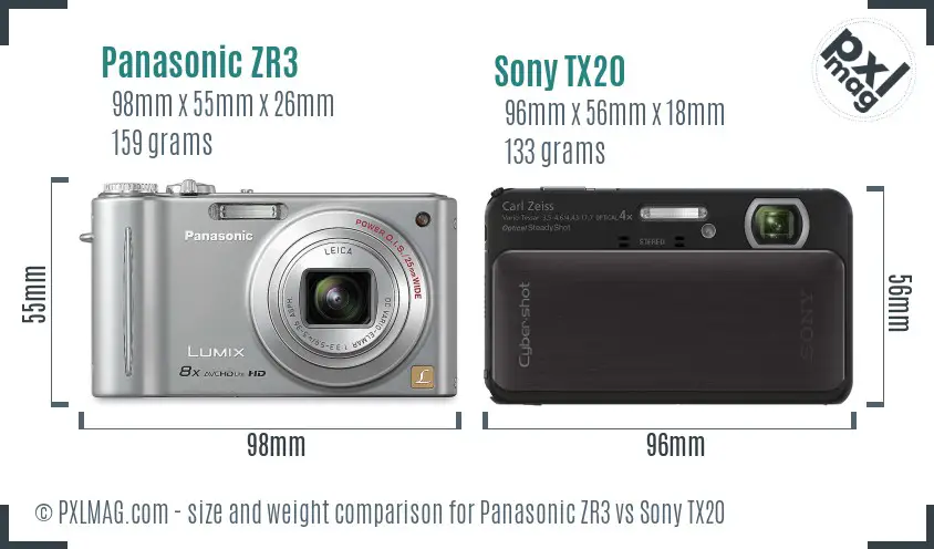 Panasonic ZR3 vs Sony TX20 size comparison Panasonic ZR3 vs Sony TX20 size comparison
