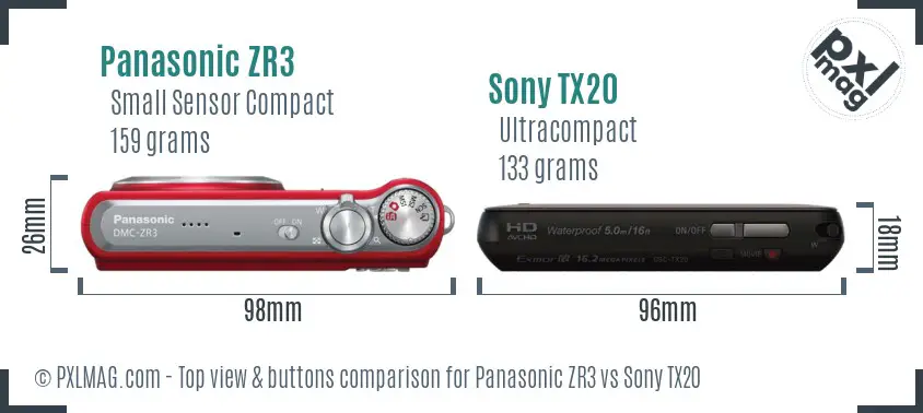 Panasonic ZR3 vs Sony TX20 top view buttons comparison