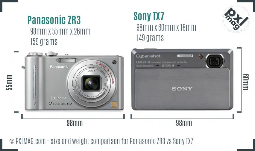 Panasonic ZR3 vs Sony TX7 size comparison
