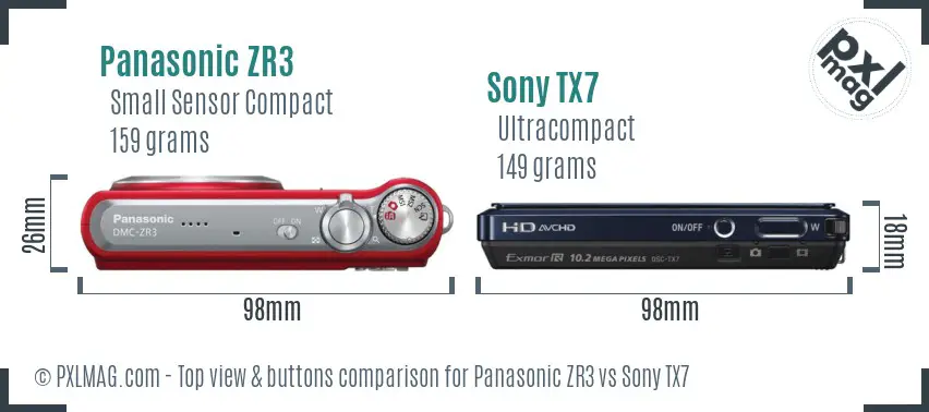 Panasonic ZR3 vs Sony TX7 top view buttons comparison