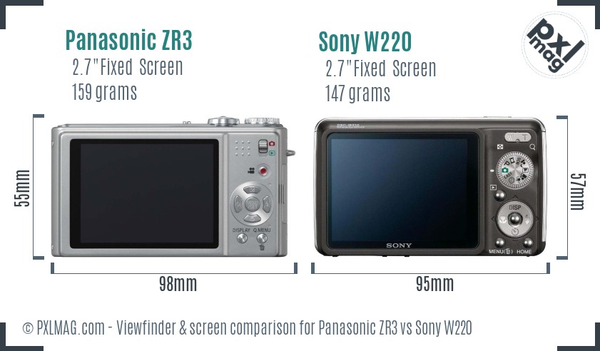 Panasonic ZR3 vs Sony W220 Screen and Viewfinder comparison
