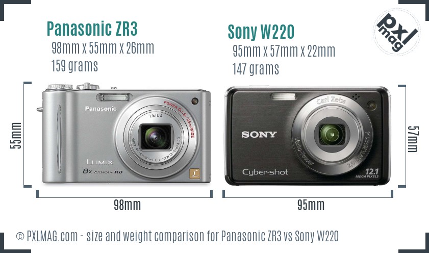 Panasonic ZR3 vs Sony W220 size comparison Panasonic ZR3 vs Sony W220 size comparison