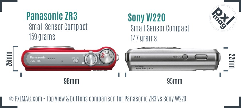 Panasonic ZR3 vs Sony W220 top view buttons comparison