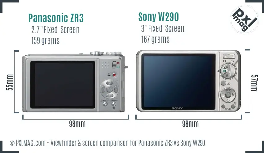 Panasonic ZR3 vs Sony W290 Screen and Viewfinder comparison