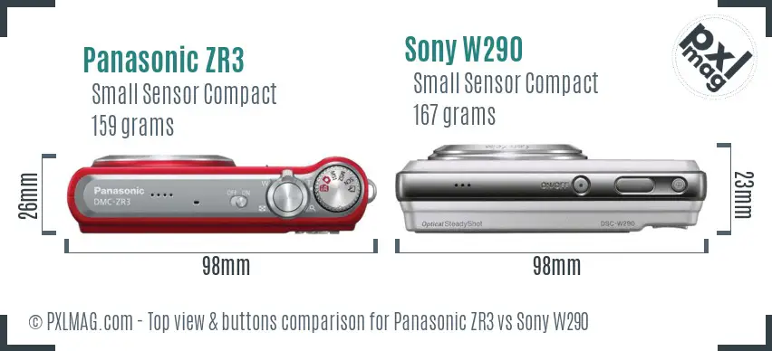 Panasonic ZR3 vs Sony W290 top view buttons comparison