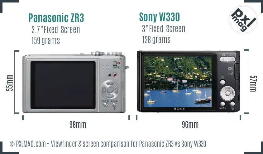 Panasonic ZR3 vs Sony W330 Screen and Viewfinder comparison Panasonic ZR3 vs Sony W330 Screen and Viewfinder comparison