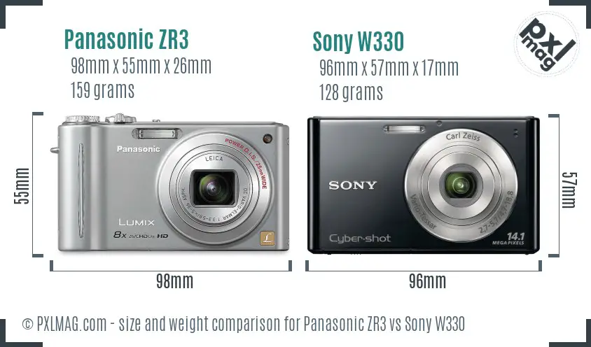 Panasonic ZR3 vs Sony W330 size comparison Panasonic ZR3 vs Sony W330 size comparison
