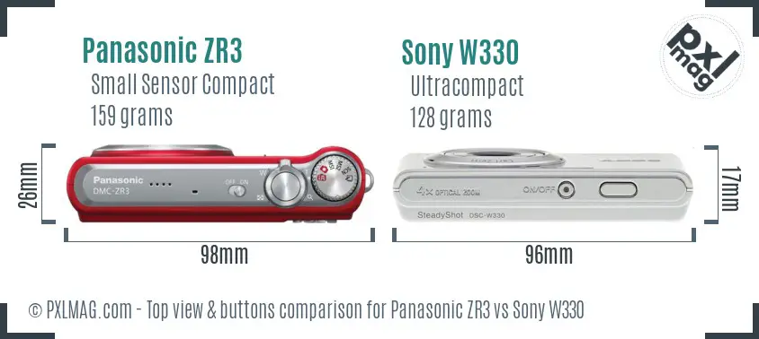 Panasonic ZR3 vs Sony W330 top view buttons comparison Panasonic ZR3 vs Sony W330 top view buttons comparison