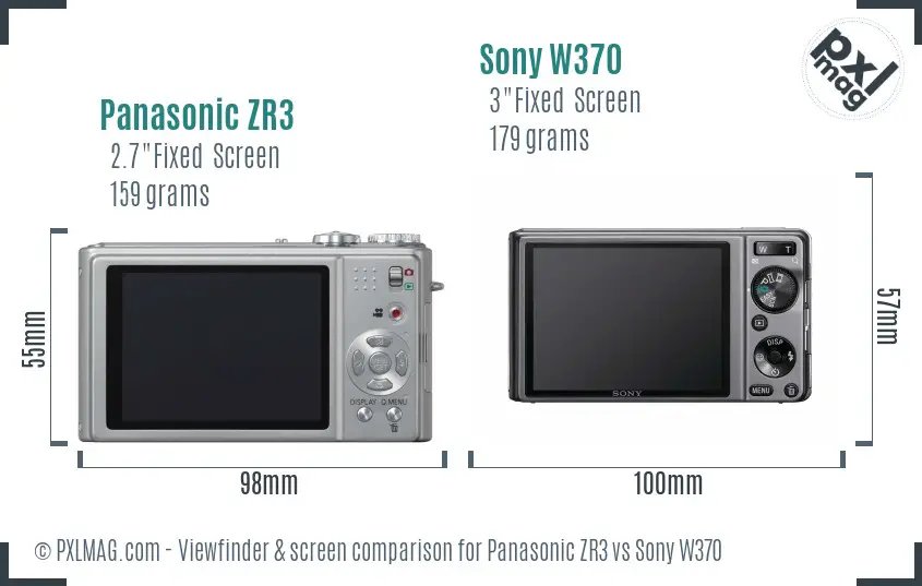 Panasonic ZR3 vs Sony W370 Screen and Viewfinder comparison Panasonic ZR3 vs Sony W370 Screen and Viewfinder comparison