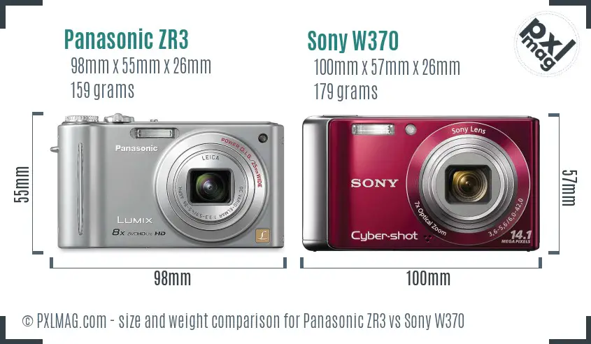 Panasonic ZR3 vs Sony W370 size comparison Panasonic ZR3 vs Sony W370 size comparison