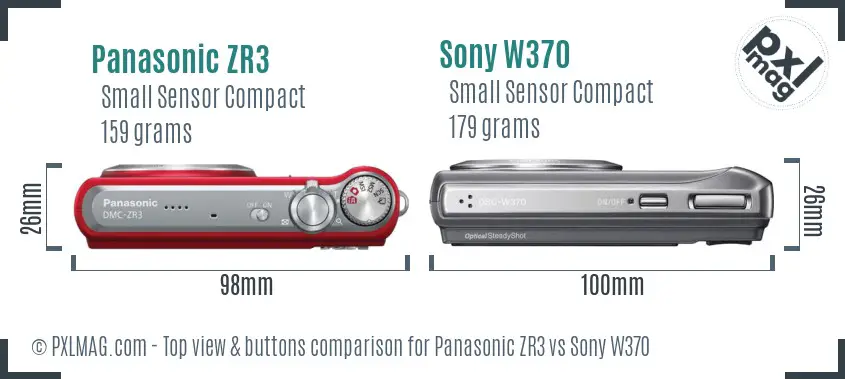 Panasonic ZR3 vs Sony W370 top view buttons comparison Panasonic ZR3 vs Sony W370 top view buttons comparison
