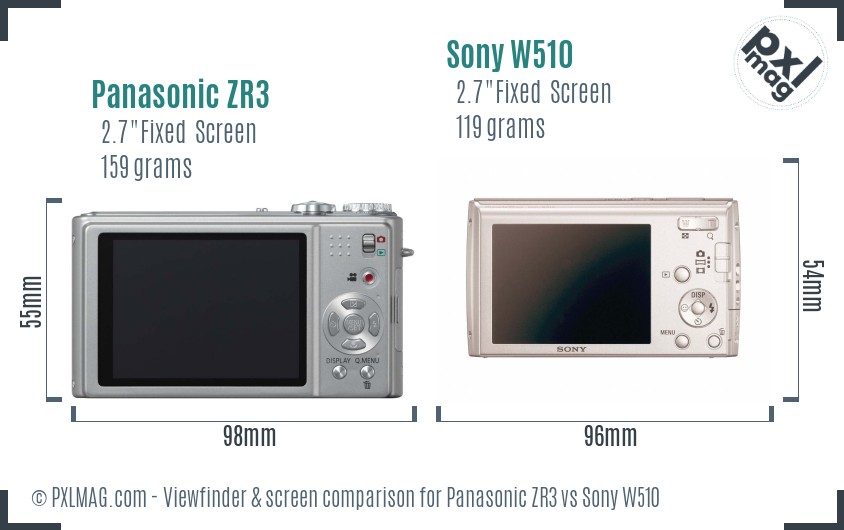 Panasonic ZR3 vs Sony W510 Screen and Viewfinder comparison
