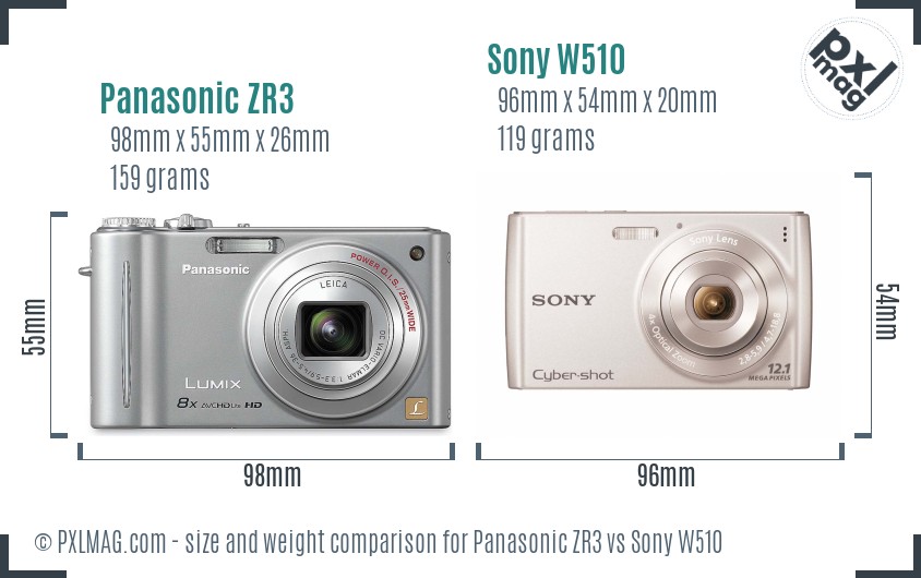 Panasonic ZR3 vs Sony W510 size comparison Panasonic ZR3 vs Sony W510 size comparison