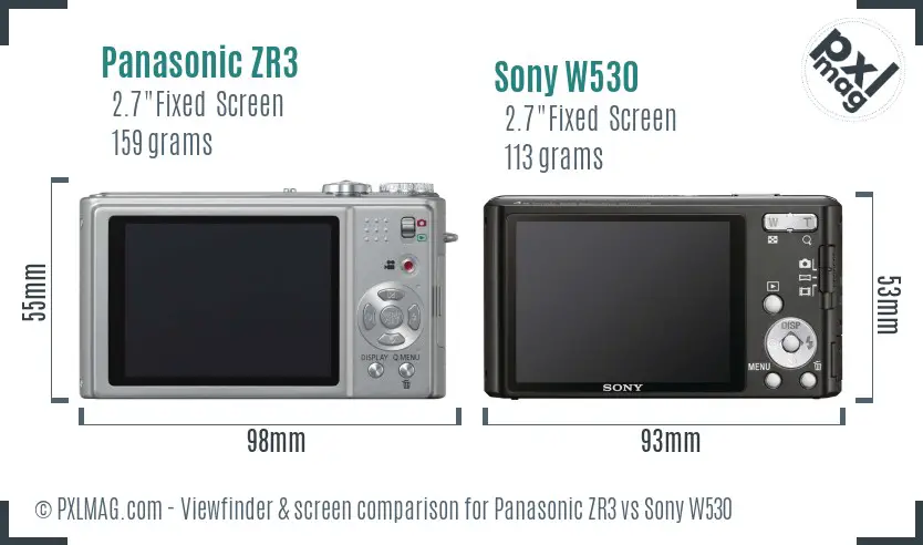 Panasonic ZR3 vs Sony W530 Screen and Viewfinder comparison