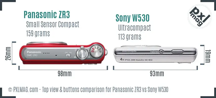 Panasonic ZR3 vs Sony W530 top view buttons comparison