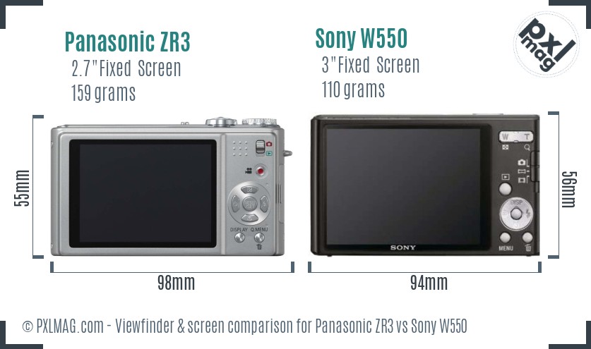 Panasonic ZR3 vs Sony W550 Screen and Viewfinder comparison