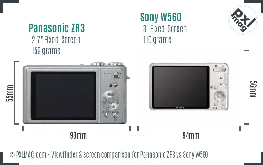 Panasonic ZR3 vs Sony W560 Screen and Viewfinder comparison Panasonic ZR3 vs Sony W560 Screen and Viewfinder comparison