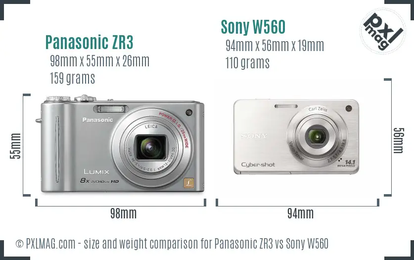 Panasonic ZR3 vs Sony W560 size comparison Panasonic ZR3 vs Sony W560 size comparison