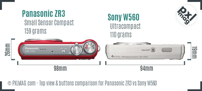 Panasonic ZR3 vs Sony W560 top view buttons comparison Panasonic ZR3 vs Sony W560 top view buttons comparison