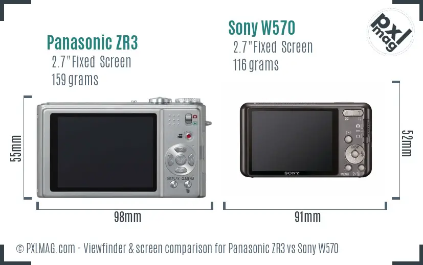 Panasonic ZR3 vs Sony W570 Screen and Viewfinder comparison