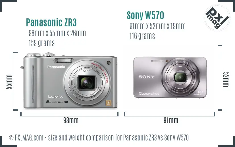 Panasonic ZR3 vs Sony W570 size comparison