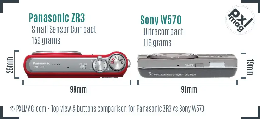 Panasonic ZR3 vs Sony W570 top view buttons comparison