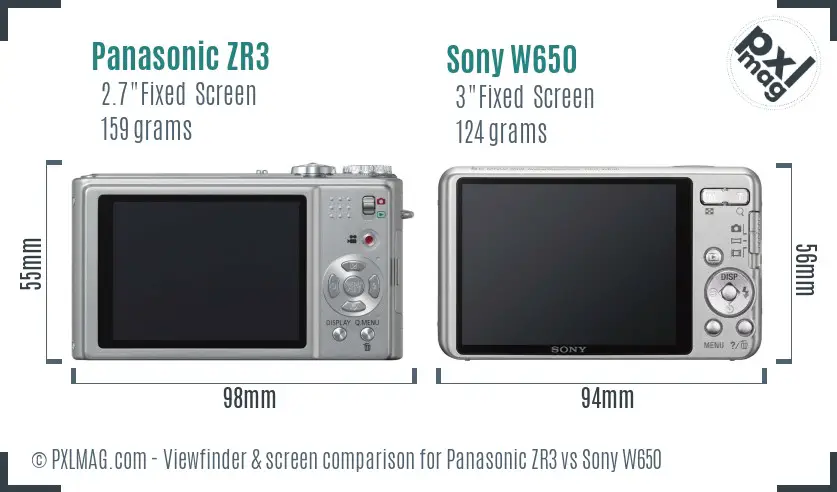 Panasonic ZR3 vs Sony W650 Screen and Viewfinder comparison Panasonic ZR3 vs Sony W650 Screen and Viewfinder comparison