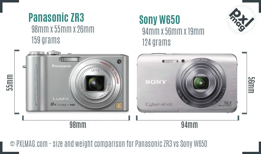 Panasonic ZR3 vs Sony W650 size comparison Panasonic ZR3 vs Sony W650 size comparison