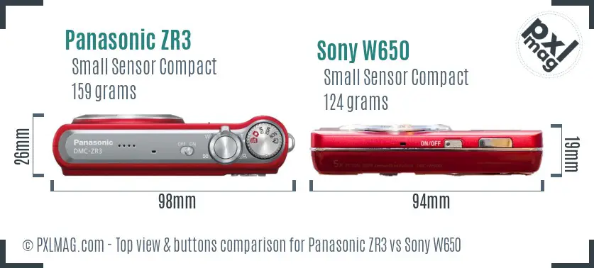Panasonic ZR3 vs Sony W650 top view buttons comparison Panasonic ZR3 vs Sony W650 top view buttons comparison