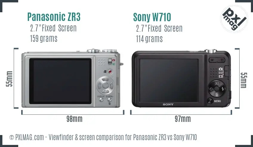 Panasonic ZR3 vs Sony W710 Screen and Viewfinder comparison