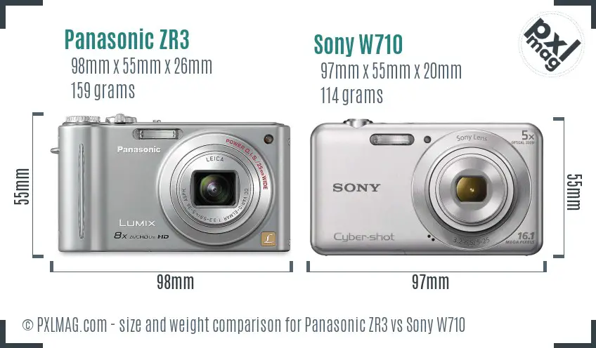 Panasonic ZR3 vs Sony W710 size comparison