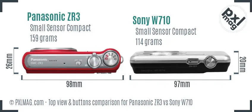 Panasonic ZR3 vs Sony W710 top view buttons comparison