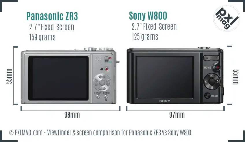 Panasonic ZR3 vs Sony W800 Screen and Viewfinder comparison