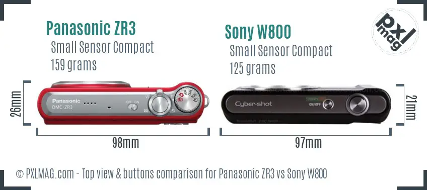 Panasonic ZR3 vs Sony W800 top view buttons comparison
