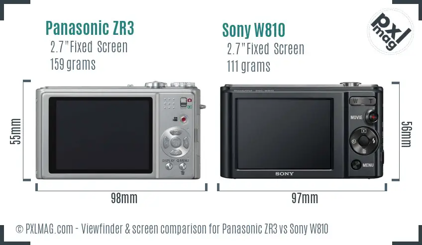 Panasonic ZR3 vs Sony W810 Screen and Viewfinder comparison