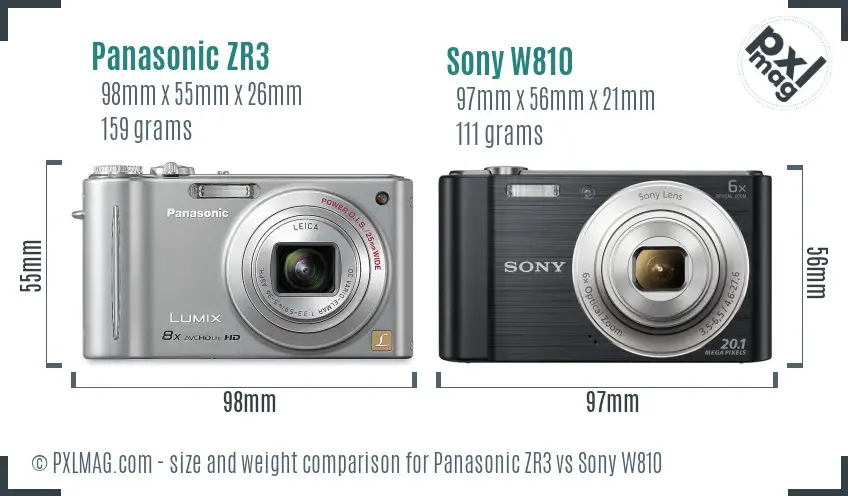 Panasonic ZR3 vs Sony W810 size comparison Panasonic ZR3 vs Sony W810 size comparison